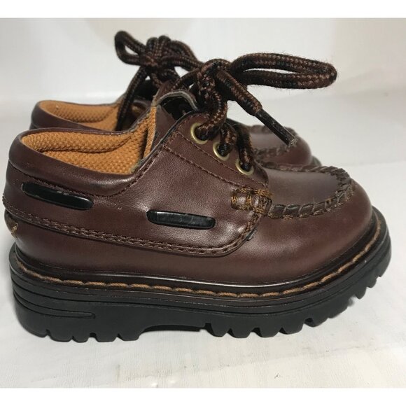 Smartfit Brown Leather Kids Boat Shoes Sz 5 Sturdy Rubber Soles Comfortable Fit - Picture 4 of 10